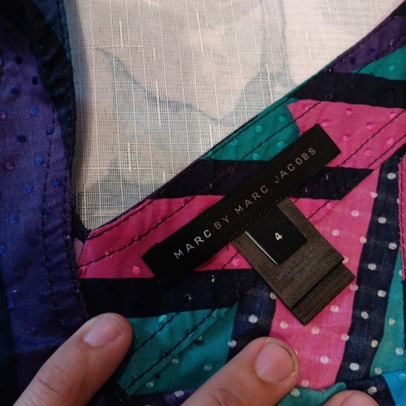 MARC JACOBS sz 4, sleeveless top w/ striped swiss dot fabric & zip pockets Sz 4 - Picture 3 of 5